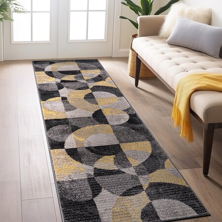 World Rug Gallery Modern Geometric Circles Design Non Shedding Soft Area Rug 2' x 7' Yellow 397YELLOW2x7